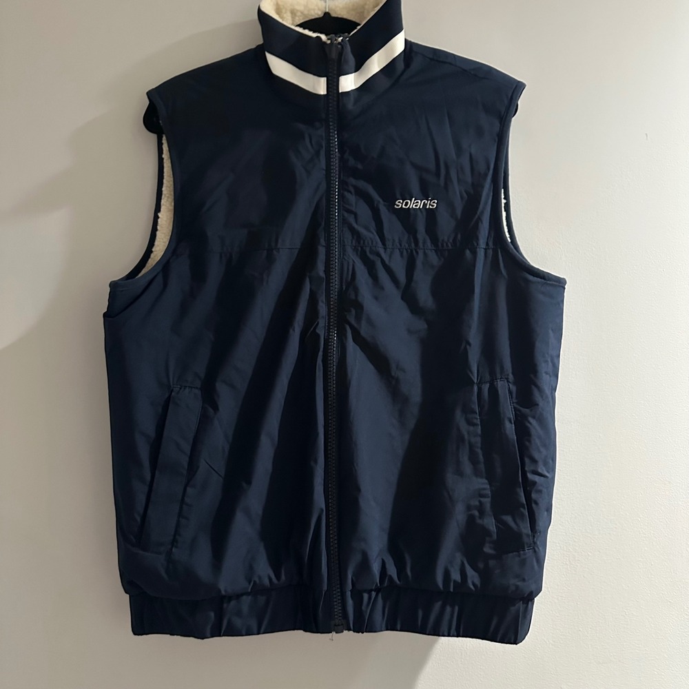 Solaris Reversible Sherpa Fleece Vest Men Navy Cream Full‎ Zip Puffer Style